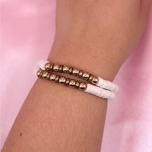 Set of 2 Elegant Gold and White Beaded Bracelet